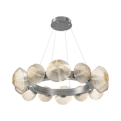 Mesa Radial Ring LED Chandelier in Satin Nickel/Amber Blown Glass (35.2-Inch).