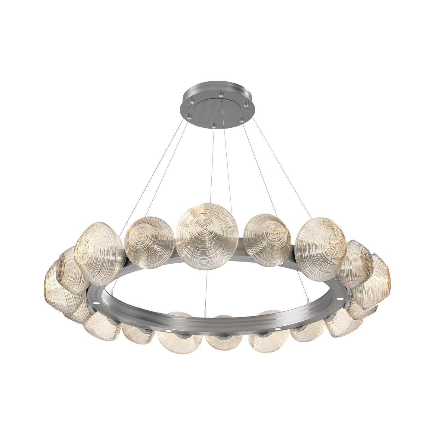 Mesa Radial Ring LED Chandelier in Satin Nickel/Amber Blown Glass (47.5-Inch).