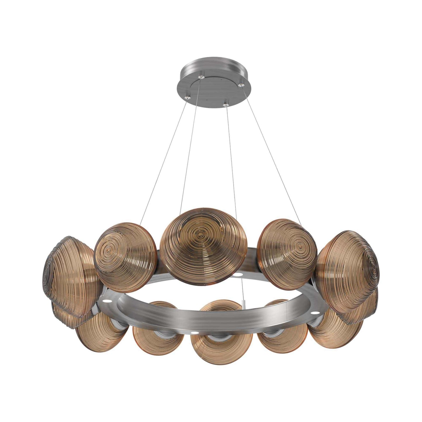 Mesa Radial Ring LED Chandelier in Satin Nickel/Bronze Blown Glass (35.2-Inch).