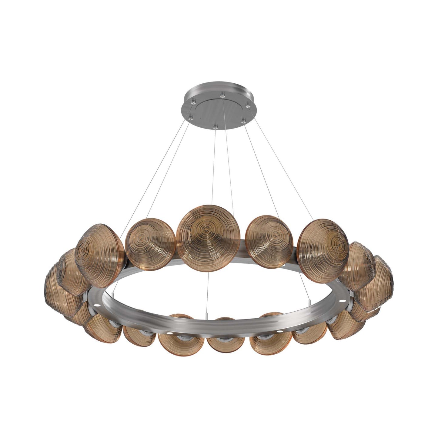 Mesa Radial Ring LED Chandelier in Satin Nickel/Bronze Blown Glass (47.5-Inch).