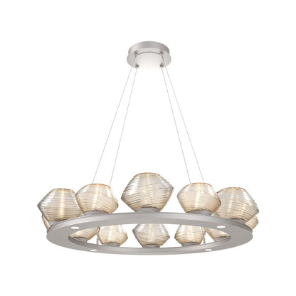 Mesa Ring LED Chandelier in Beige Silver/Amber Blown Glass (36.7-Inch).