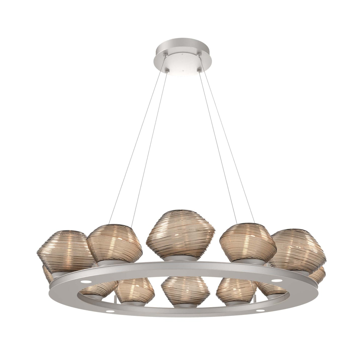 Mesa Ring LED Chandelier in Beige Silver/Bronze Blown Glass (36.7-Inch).