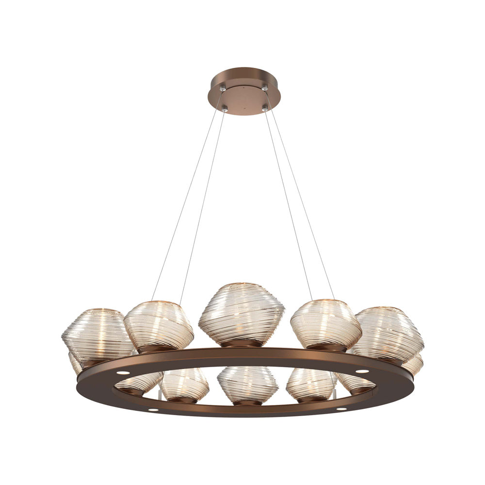 Mesa Ring LED Chandelier in Burnished Bronze/Amber Blown Glass (36.7-Inch).