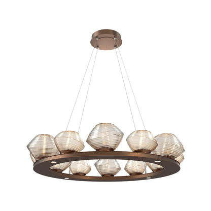 Mesa Ring LED Chandelier in Burnished Bronze/Amber Blown Glass (36.7-Inch).