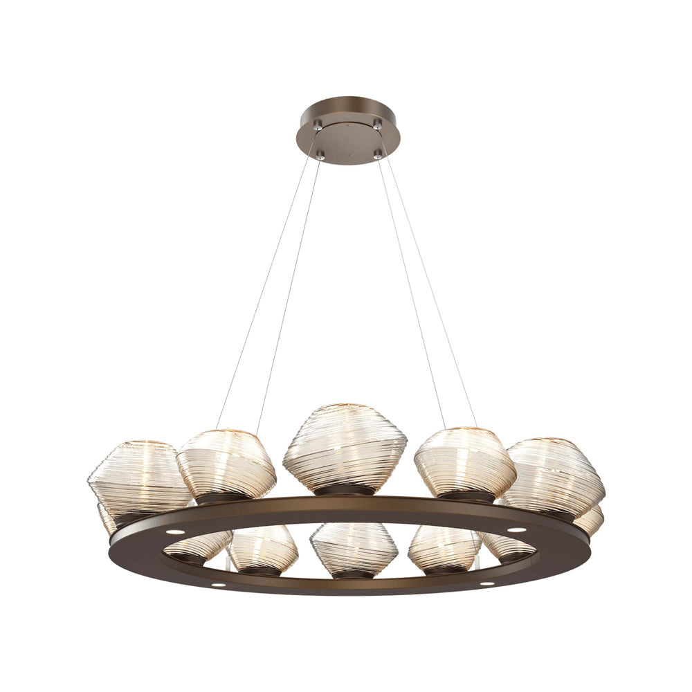 Mesa Ring LED Chandelier in Flat Bronze/Amber Blown Glass (36.7-Inch).