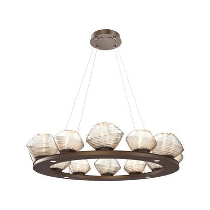 Mesa Ring LED Chandelier in Flat Bronze/Amber Blown Glass (36.7-Inch).