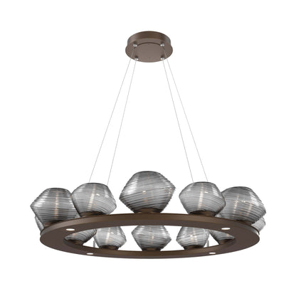 Mesa Ring LED Chandelier in Flat Bronze/Smoke Blown Glass (36.7-Inch).