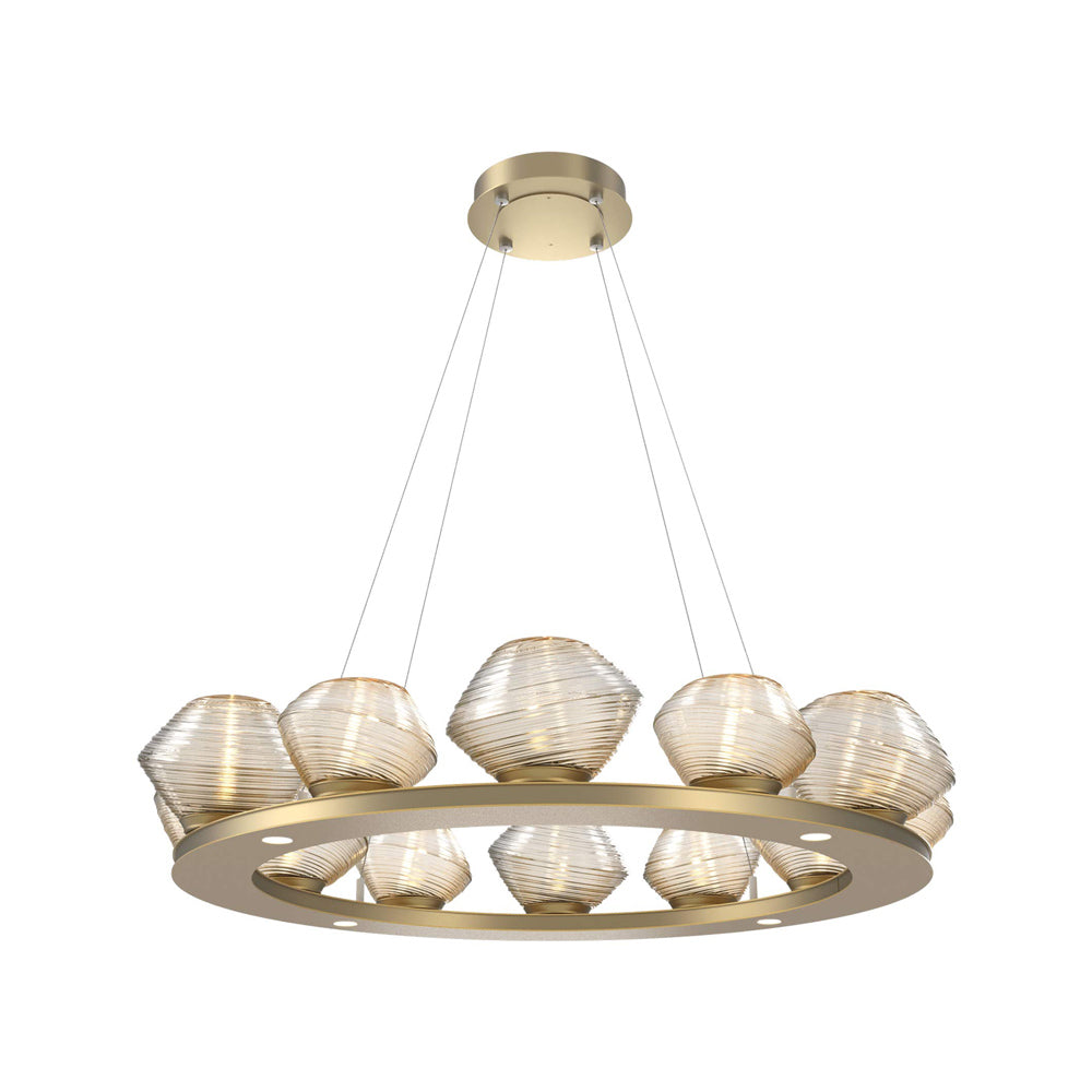 Mesa Ring LED Chandelier in Gilded Brass/Amber Blown Glass (36.7-Inch).