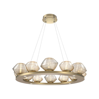 Mesa Ring LED Chandelier in Gilded Brass/Amber Blown Glass (36.7-Inch).