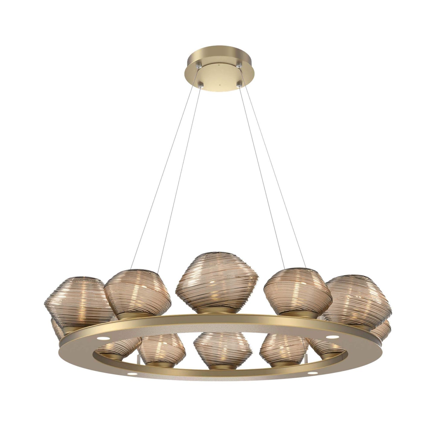 Mesa Ring LED Chandelier in Gilded Brass/Bronze Blown Glass (36.7-Inch).