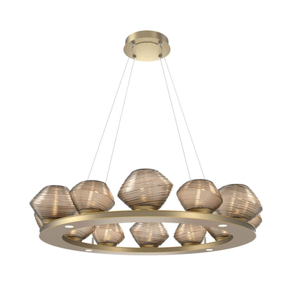 Mesa Ring LED Chandelier in Gilded Brass/Bronze Blown Glass (36.7-Inch).