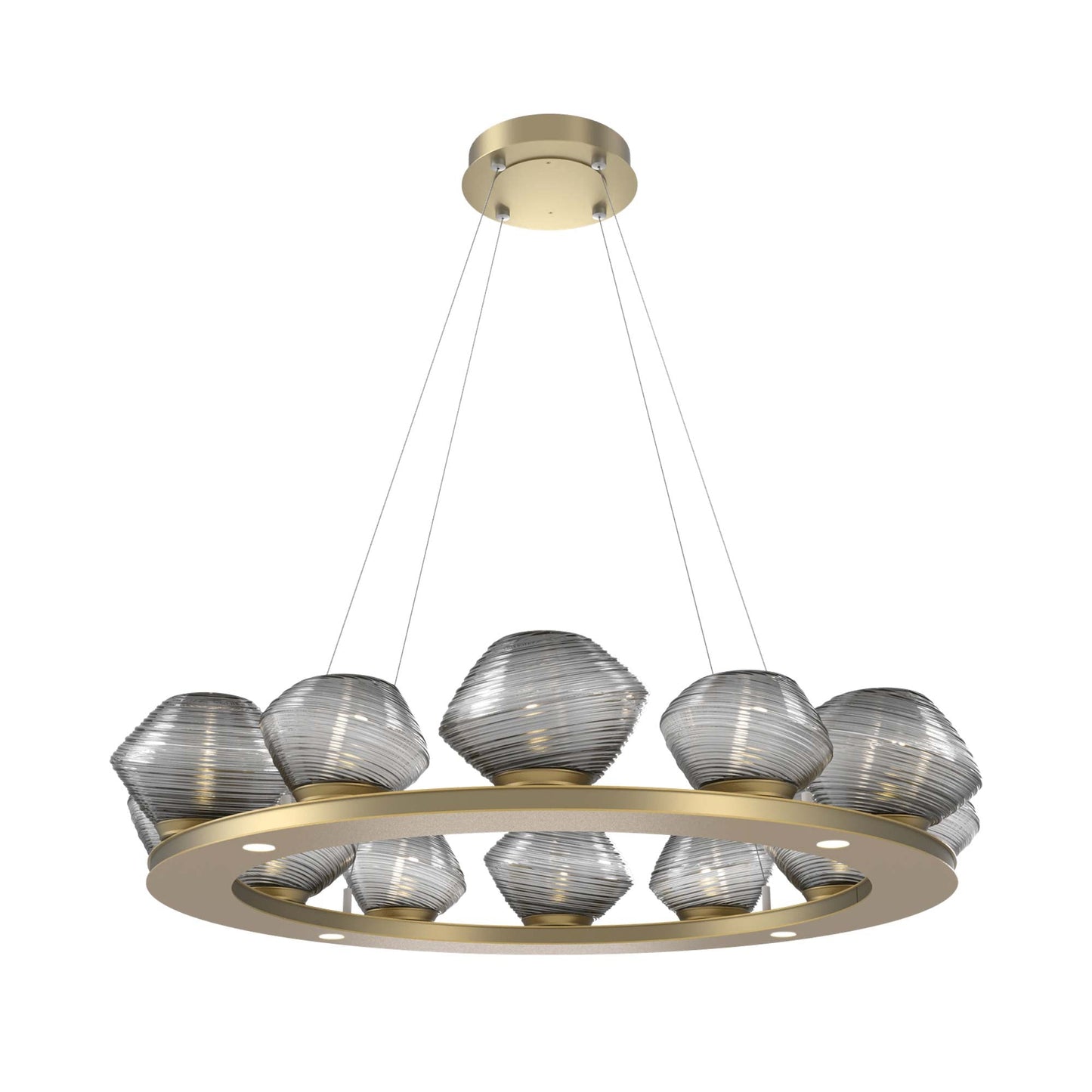 Mesa Ring LED Chandelier in Gilded Brass/Smoke Blown Glass (36.7-Inch).