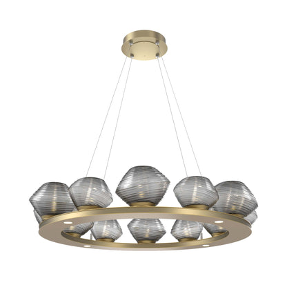 Mesa Ring LED Chandelier in Gilded Brass/Smoke Blown Glass (36.7-Inch).