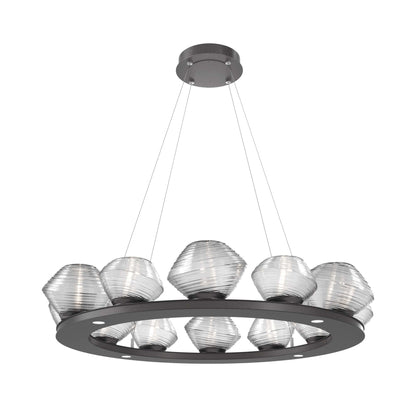 Mesa Ring LED Chandelier in Graphite/Clear Blown Glass (36.7-Inch).