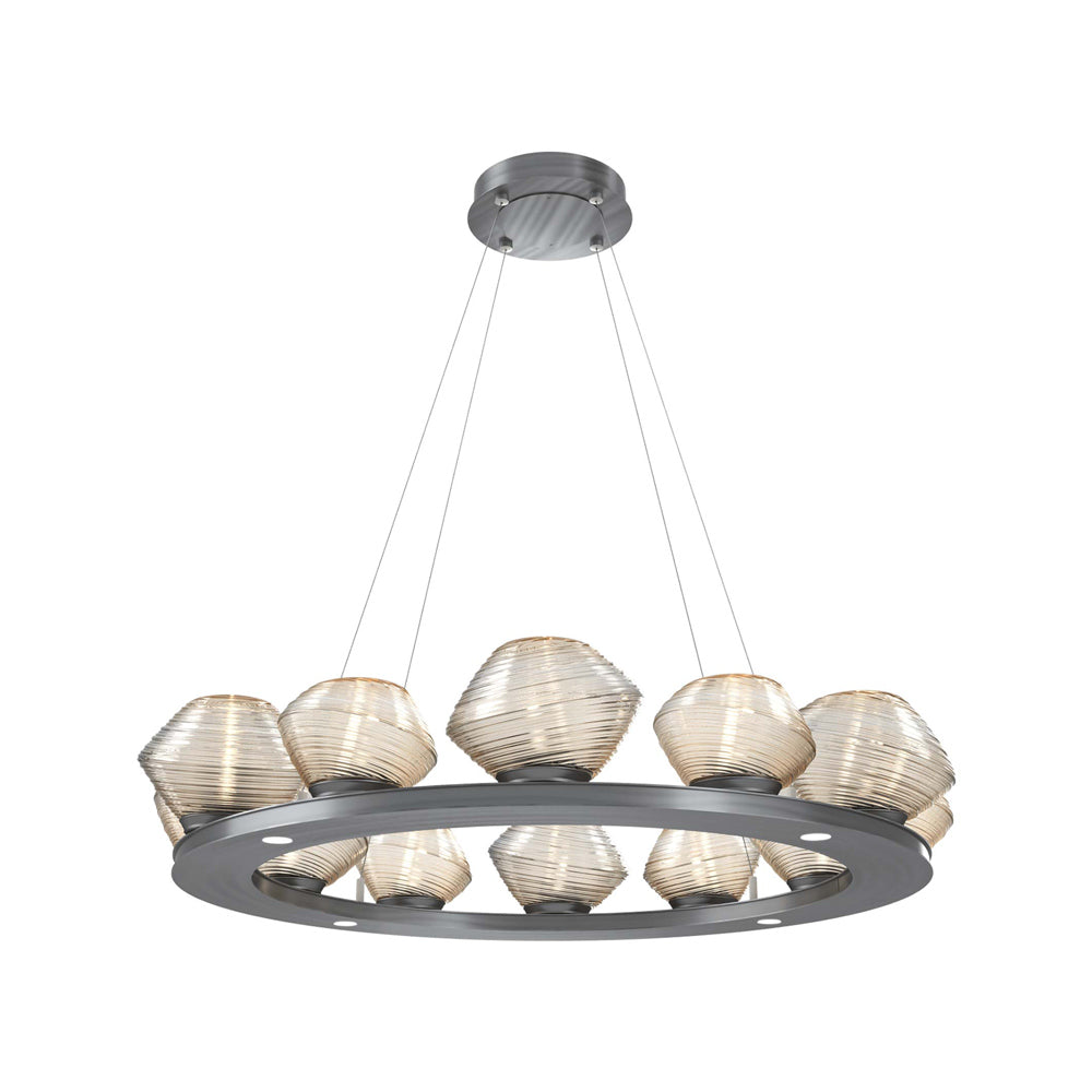 Mesa Ring LED Chandelier in Gunmetal/Amber Blown Glass (36.7-Inch).