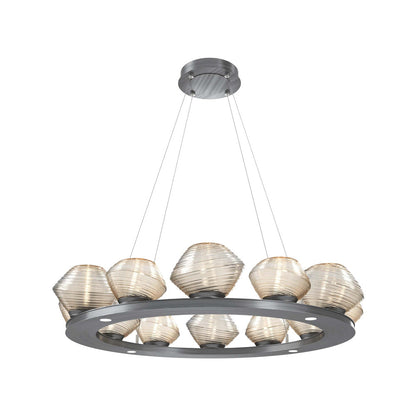 Mesa Ring LED Chandelier in Gunmetal/Amber Blown Glass (36.7-Inch).