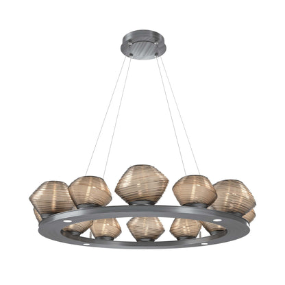 Mesa Ring LED Chandelier in Gunmetal/Bronze Blown Glass (36.7-Inch).