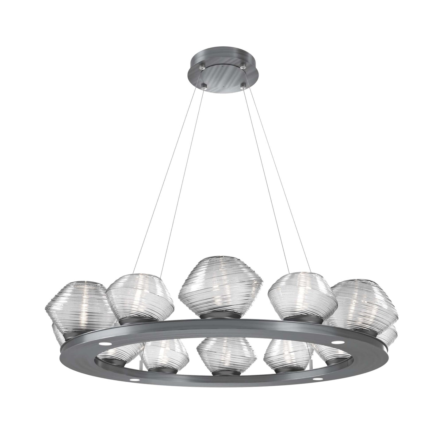 Mesa Ring LED Chandelier in Gunmetal/Clear Blown Glass (36.7-Inch).