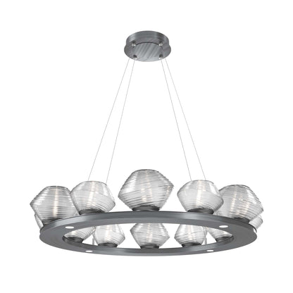 Mesa Ring LED Chandelier in Gunmetal/Clear Blown Glass (36.7-Inch).