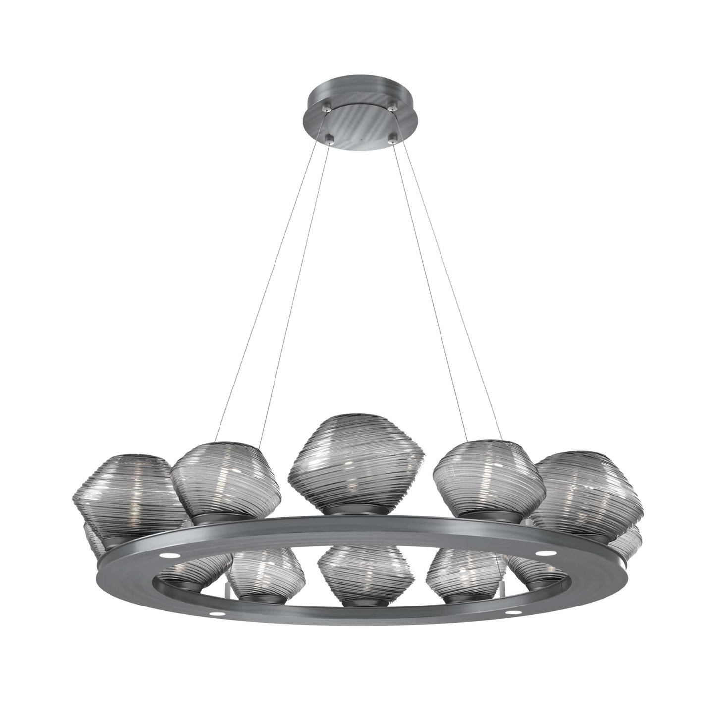 Mesa Ring LED Chandelier in Gunmetal/Smoke Blown Glass (36.7-Inch).