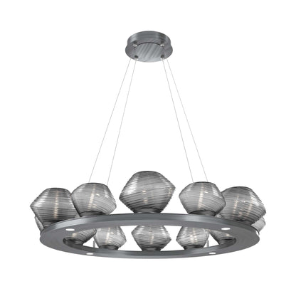 Mesa Ring LED Chandelier in Gunmetal/Smoke Blown Glass (36.7-Inch).