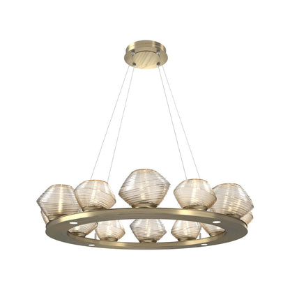 Mesa Ring LED Chandelier in Heritage Brass/Amber Blown Glass (36.7-Inch).