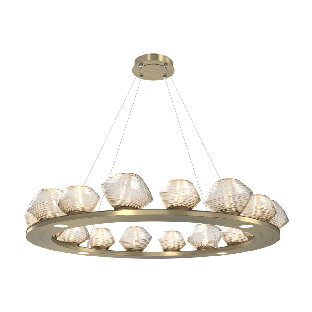 Mesa Ring LED Chandelier in Heritage Brass/Amber Blown Glass (46.8-Inch).
