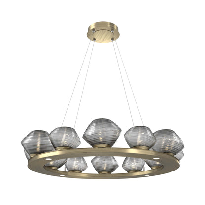 Mesa Ring LED Chandelier in Heritage Brass/Smoke Blown Glass (36.7-Inch).