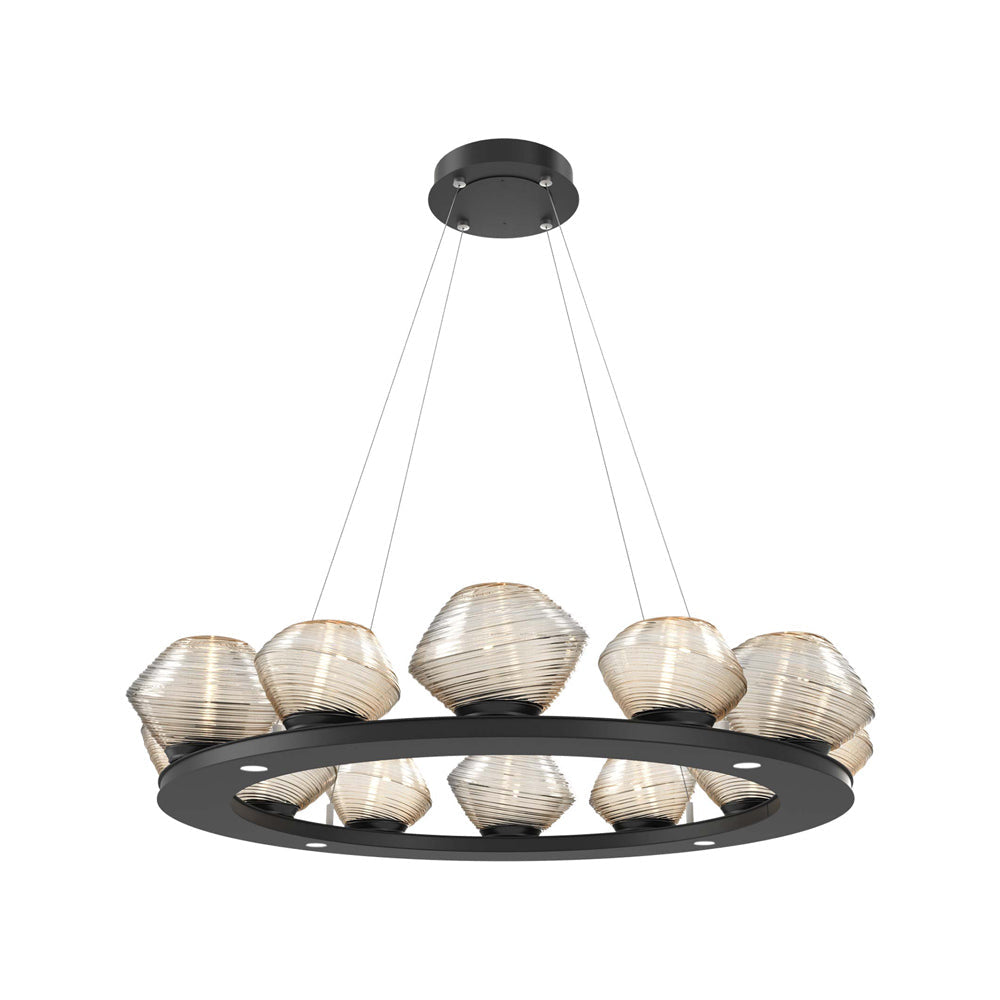 Mesa Ring LED Chandelier in Matte Black/Amber Blown Glass (36.7-Inch).
