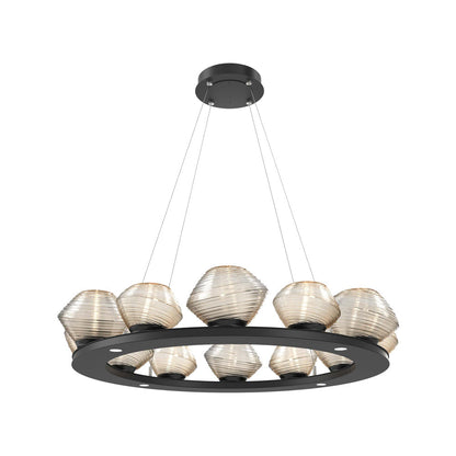 Mesa Ring LED Chandelier in Matte Black/Amber Blown Glass (36.7-Inch).