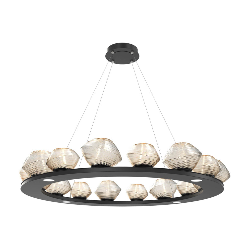 Mesa Ring LED Chandelier in Matte Black/Amber Blown Glass (46.8-Inch).