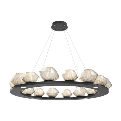 Mesa Ring LED Chandelier in Matte Black/Amber Blown Glass (46.8-Inch).