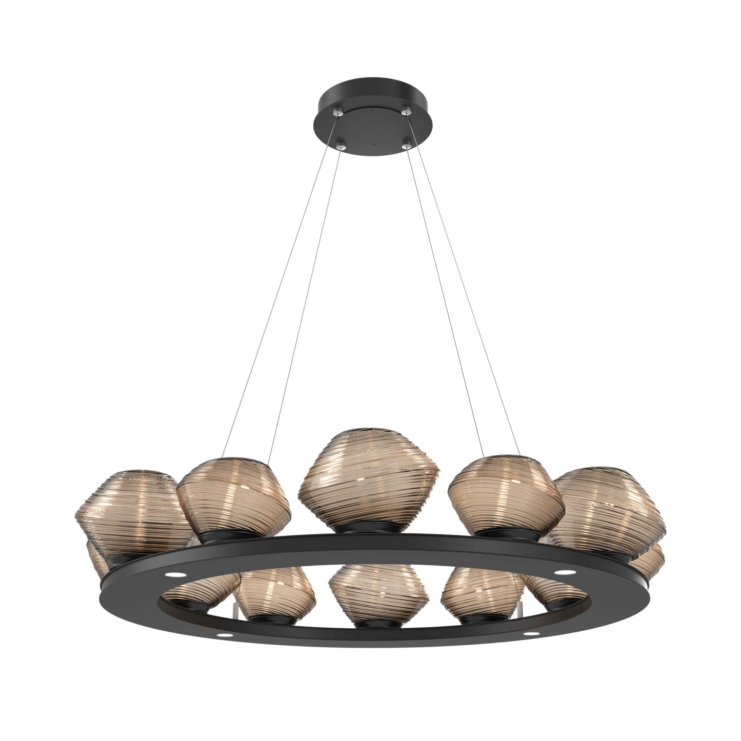 Mesa Ring LED Chandelier in Matte Black/Bronze Blown Glass (36.7-Inch).