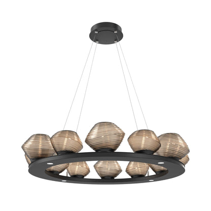 Mesa Ring LED Chandelier in Matte Black/Bronze Blown Glass (36.7-Inch).