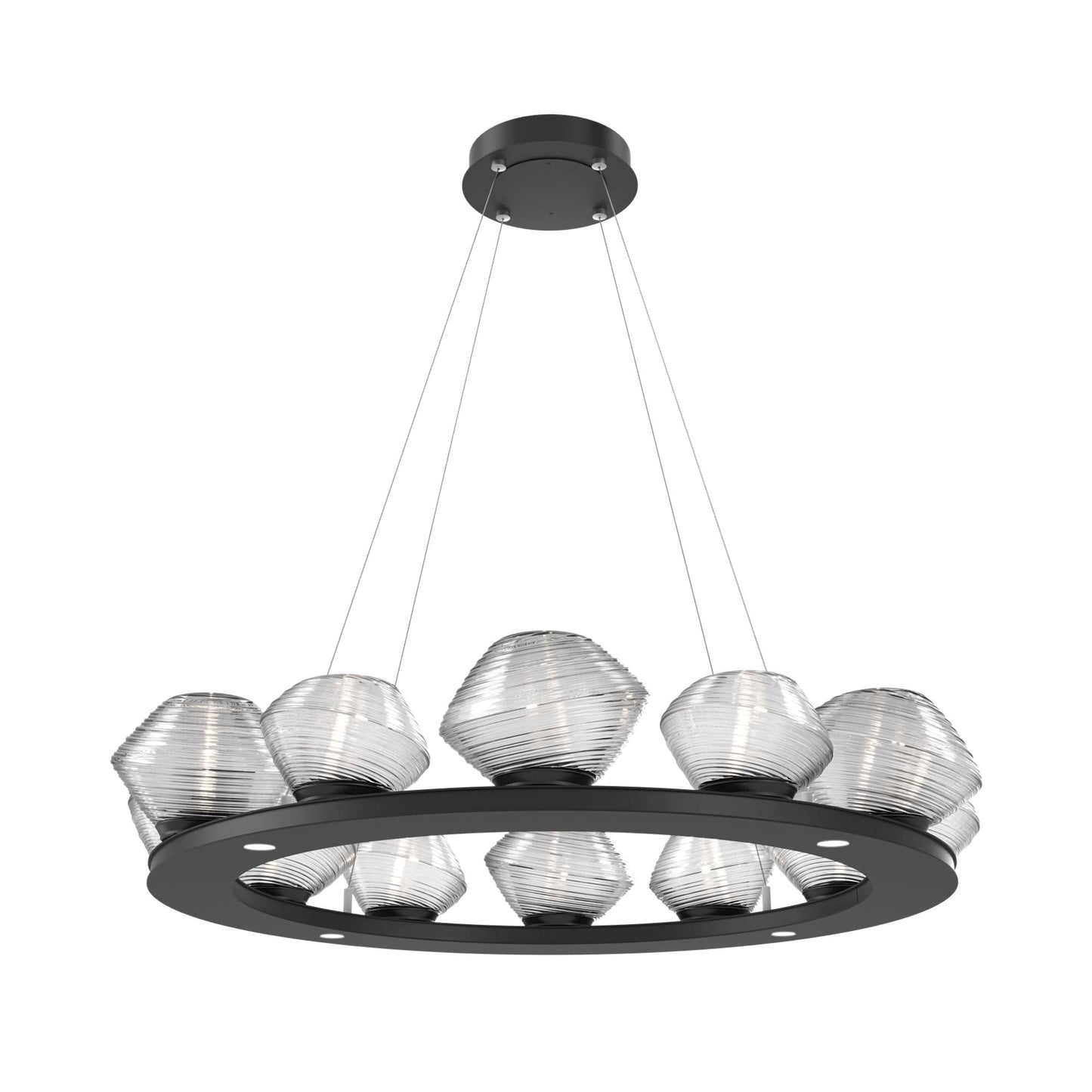 Mesa Ring LED Chandelier in Matte Black/Clear Blown Glass (36.7-Inch).