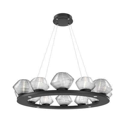 Mesa Ring LED Chandelier in Matte Black/Clear Blown Glass (36.7-Inch).