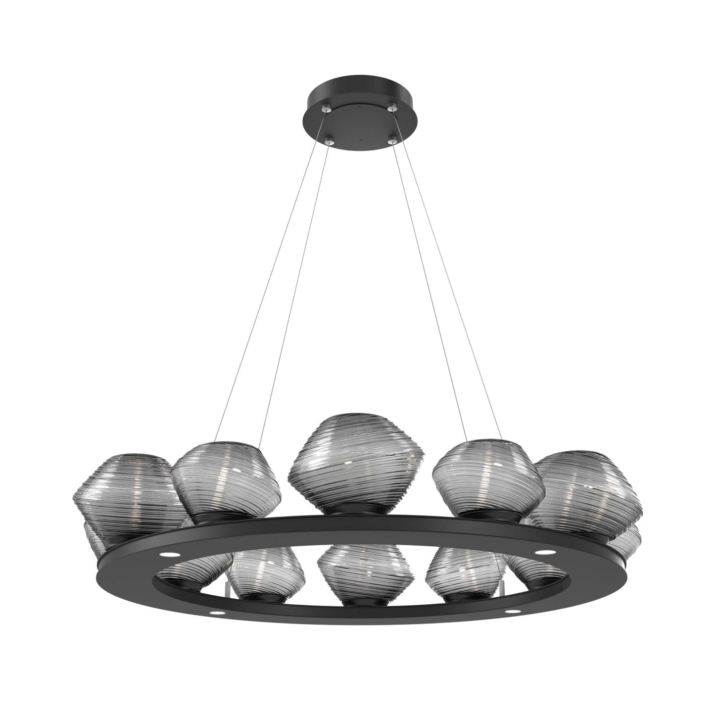 Mesa Ring LED Chandelier in Matte Black/Smoke Blown Glass (36.7-Inch).