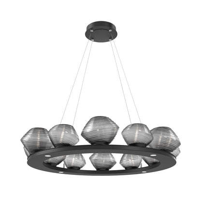 Mesa Ring LED Chandelier in Matte Black/Smoke Blown Glass (36.7-Inch).