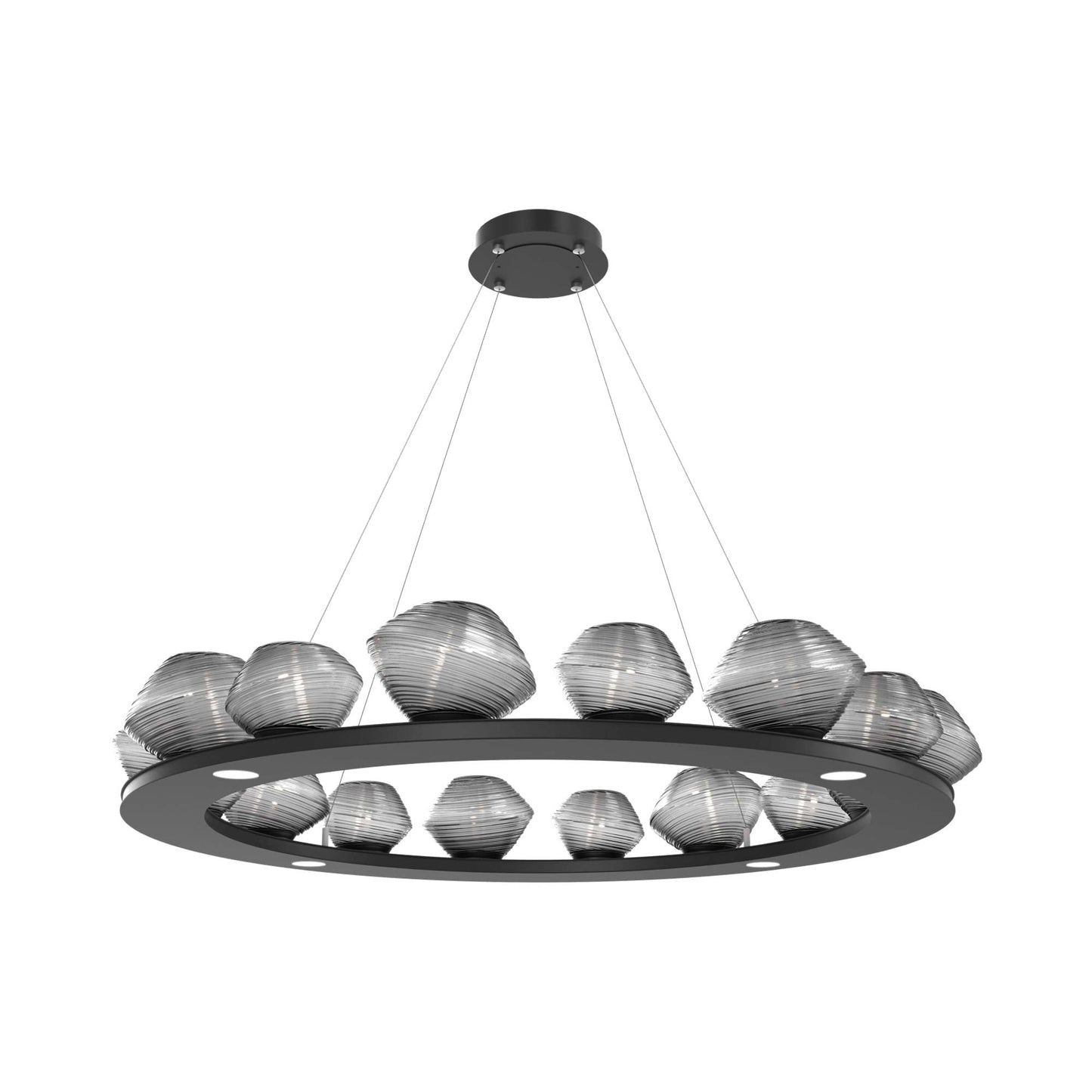 Mesa Ring LED Chandelier in Matte Black/Smoke Blown Glass (46.8-Inch).