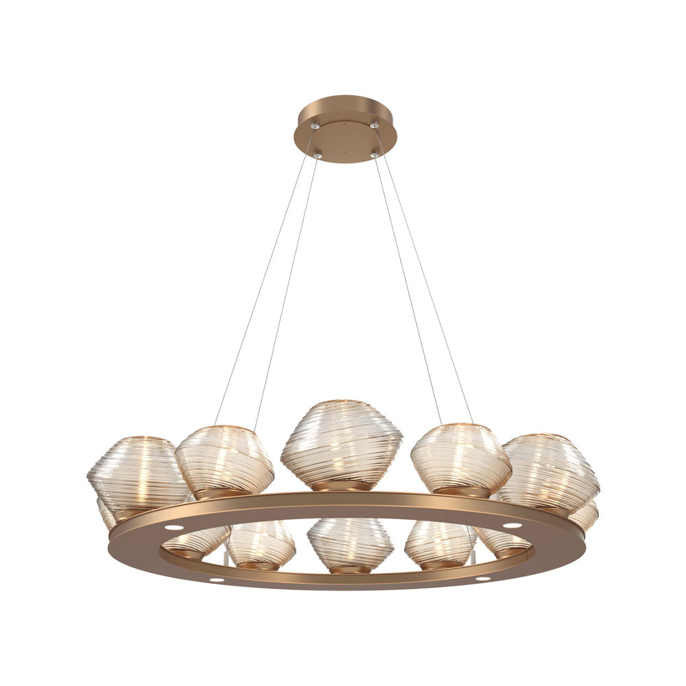 Mesa Ring LED Chandelier in Novel Brass/Amber Blown Glass (36.7-Inch).