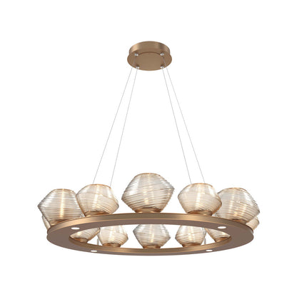Mesa Ring LED Chandelier in Novel Brass/Amber Blown Glass (36.7-Inch).