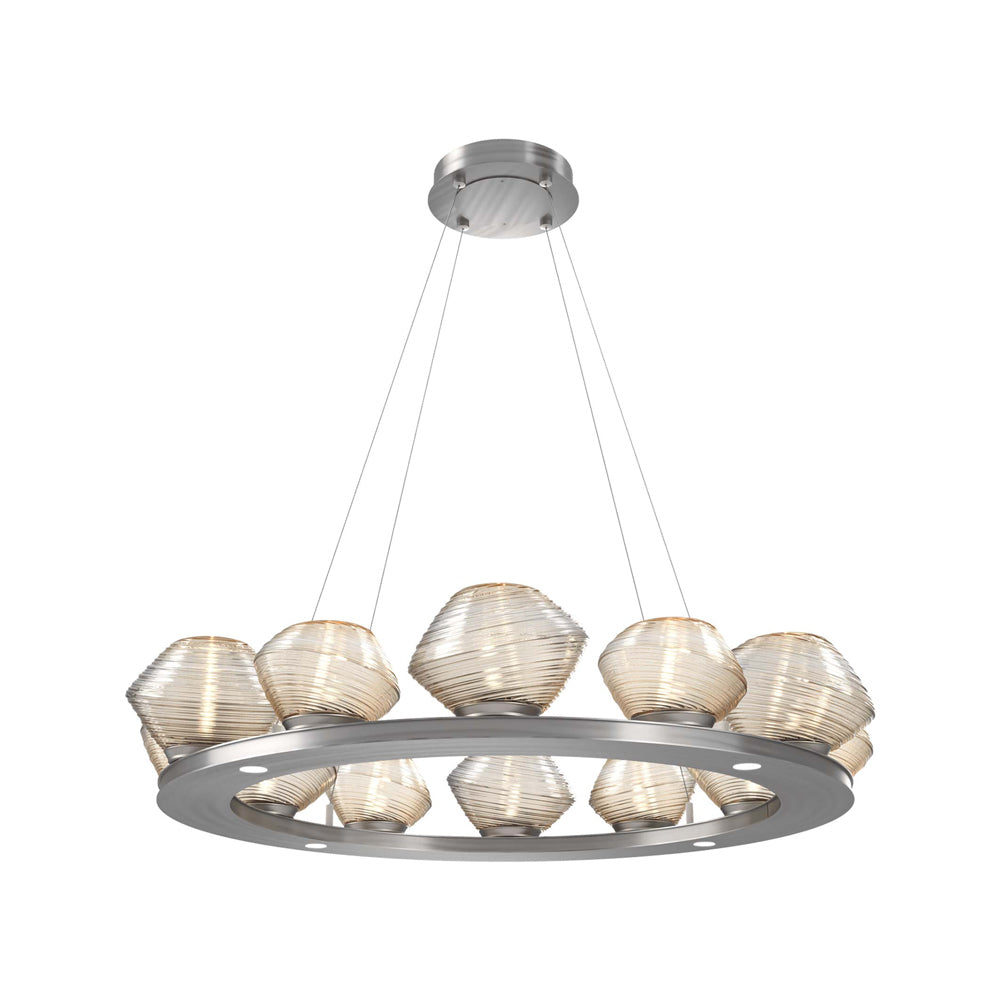 Mesa Ring LED Chandelier in Satin Nickel/Amber Blown Glass (36.7-Inch).