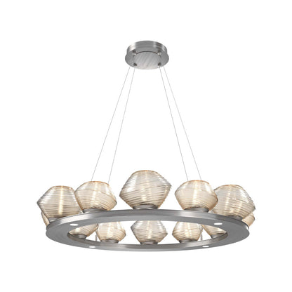 Mesa Ring LED Chandelier in Satin Nickel/Amber Blown Glass (36.7-Inch).