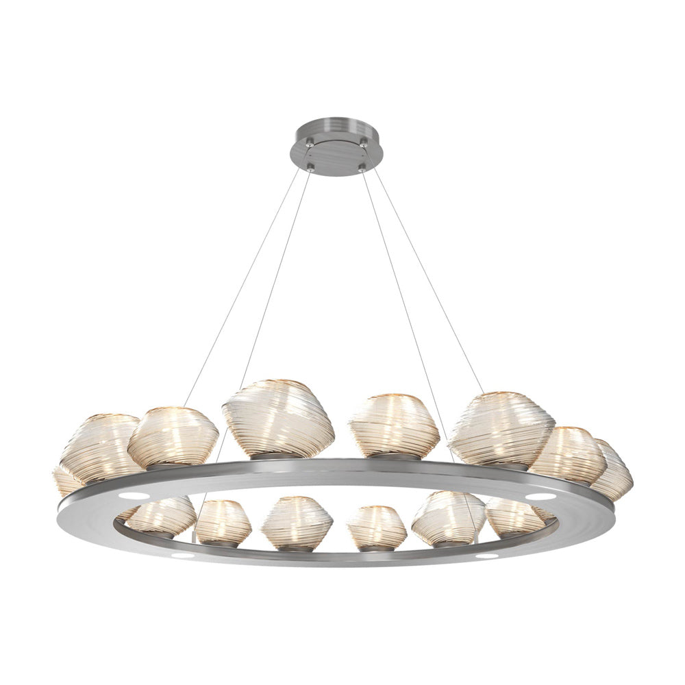 Mesa Ring LED Chandelier in Satin Nickel/Amber Blown Glass (46.8-Inch).