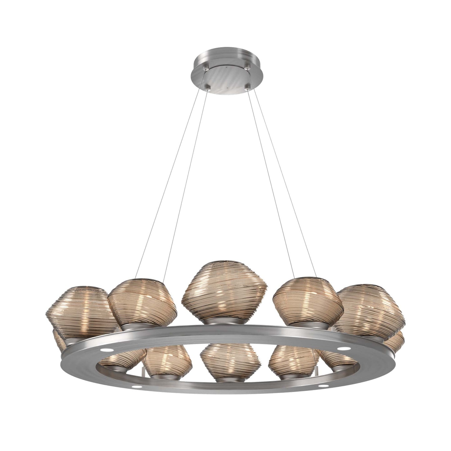 Mesa Ring LED Chandelier in Satin Nickel/Bronze Blown Glass (36.7-Inch).