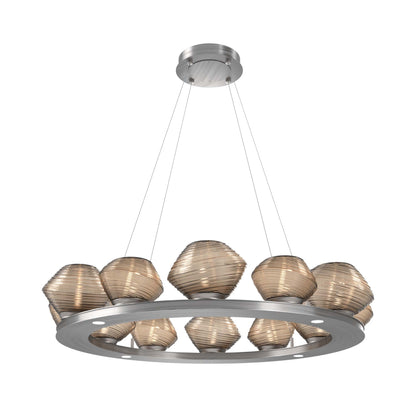 Mesa Ring LED Chandelier in Satin Nickel/Bronze Blown Glass (36.7-Inch).