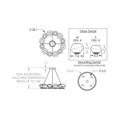 Mesa Ring LED Chandelier - line drawing.