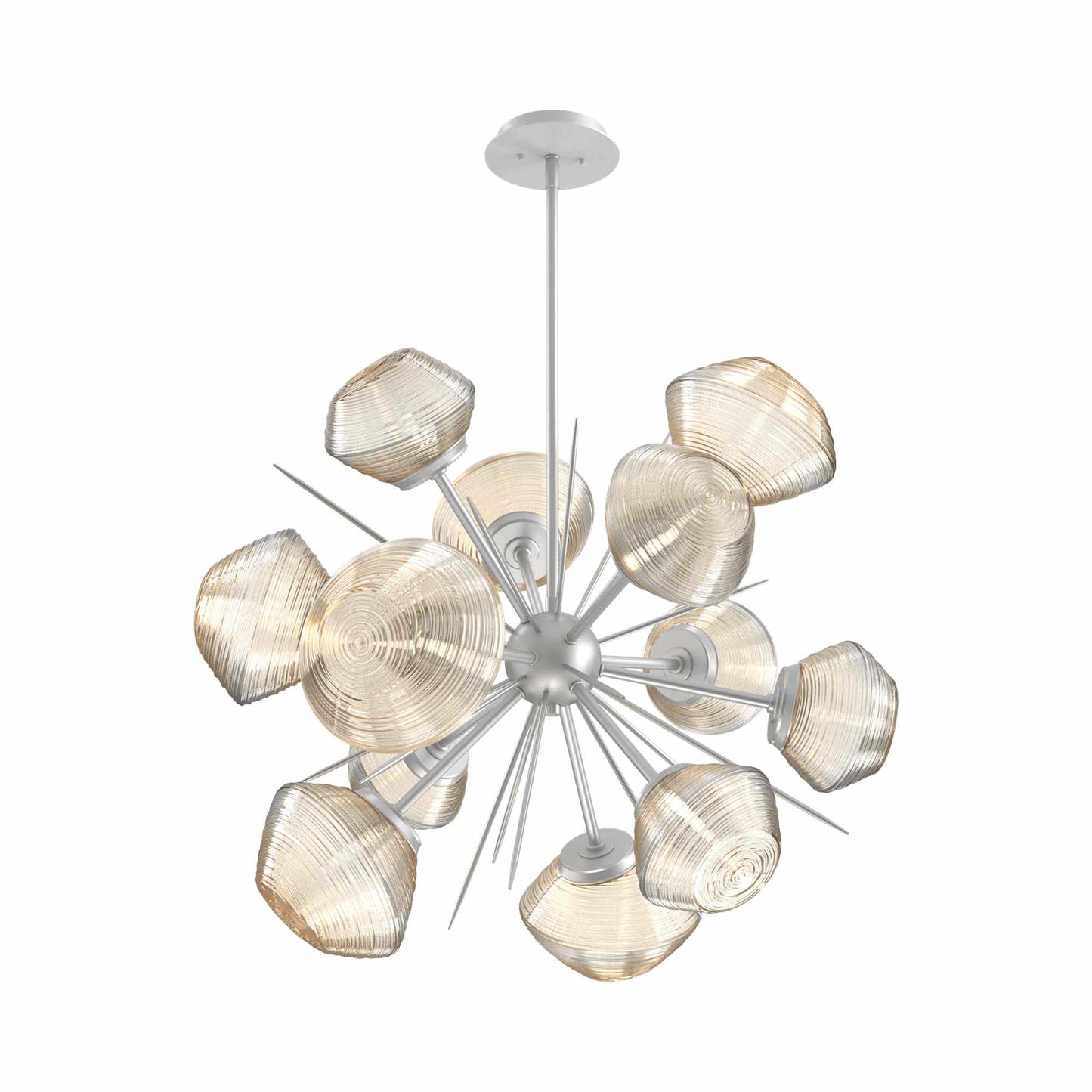 Mesa Starburst LED Chandelier in Classic Silver/Amber Blown Glass (30.1-Inch).