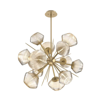 Mesa Starburst LED Chandelier in Gilded Brass/Amber Blown Glass (30.1-Inch).