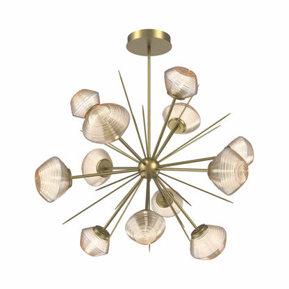 Mesa Starburst LED Chandelier in Gilded Brass/Amber Blown Glass (39.7-Inch).